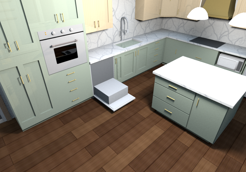 Dishwasher swapped (v0.1.3, 36 in island): beside the oven tower