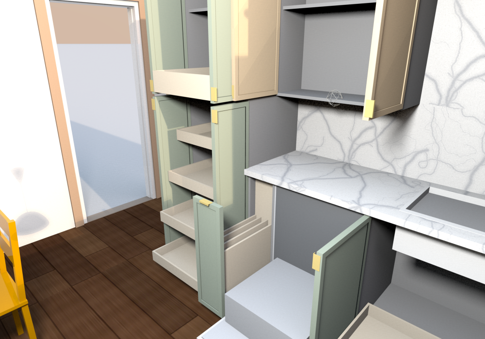 Everything open (v0.1.12), dishwasher, TB9 tray pull-out and pantry from the island