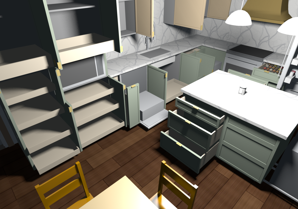 Everything open (v0.2.2), from above the dining side