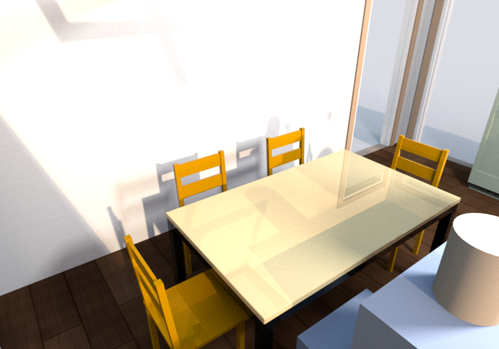 B: the wall side with room for a chair behind the table